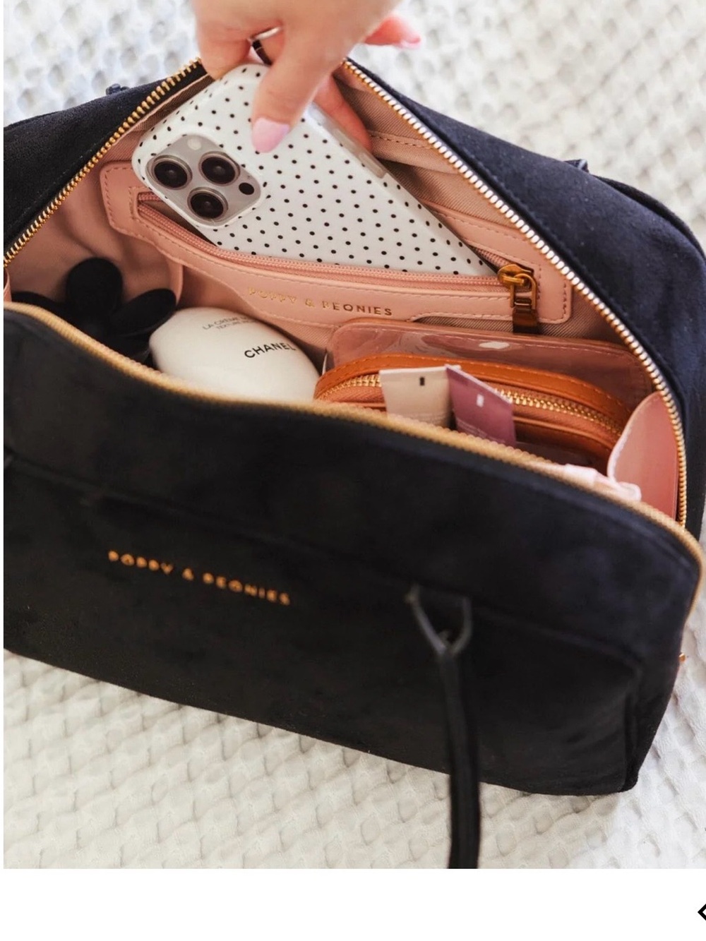 Poppy & Peonies Black Suede Darling Satchel - Picture 4 of 6